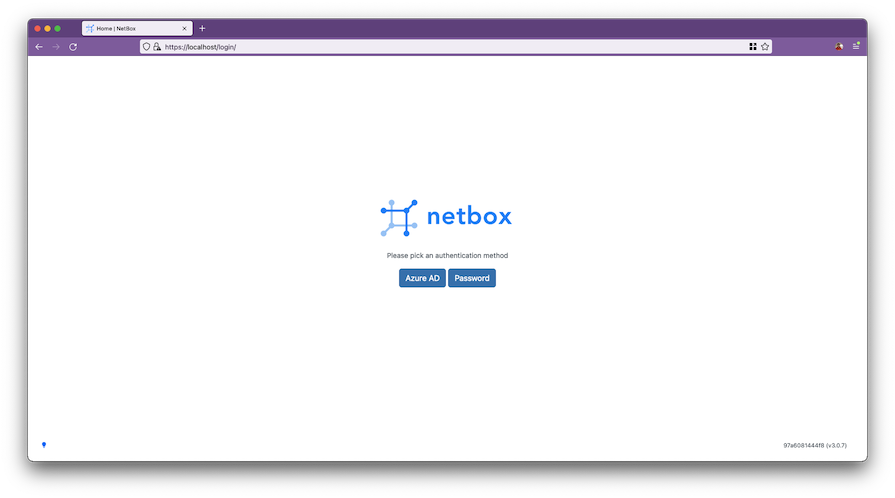 A slightly modified version of the Netbox login screen that shows two buttons. One is labelled Azure AD while the other is labelled Password